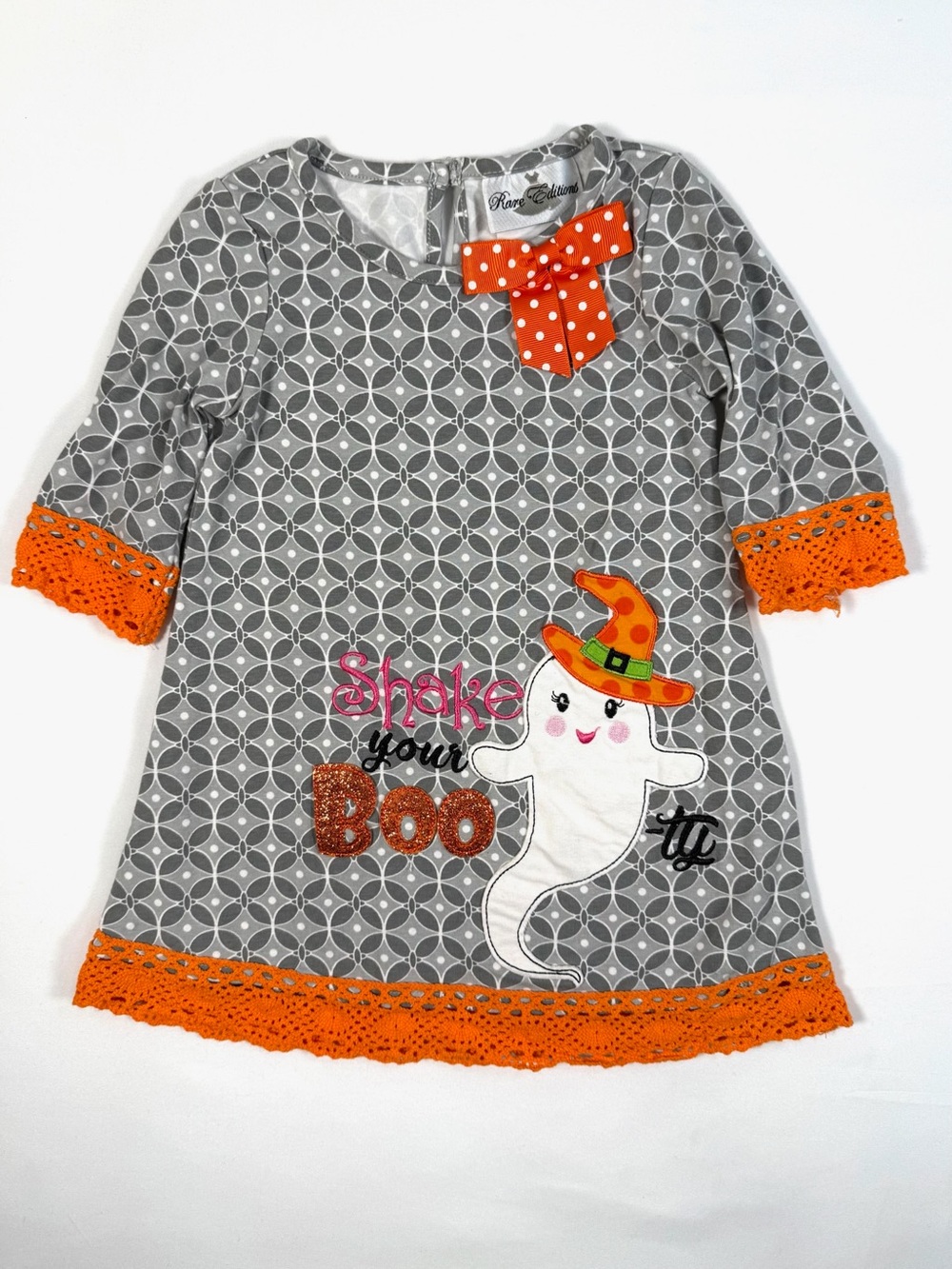 RARE EDITIONS Girls 2T Dress Halloween Ghost Applique Shake Your Boo Spooky